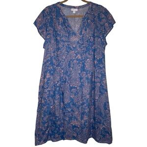 J. Jill Blue Paisley Mini Dress with Pink Accents